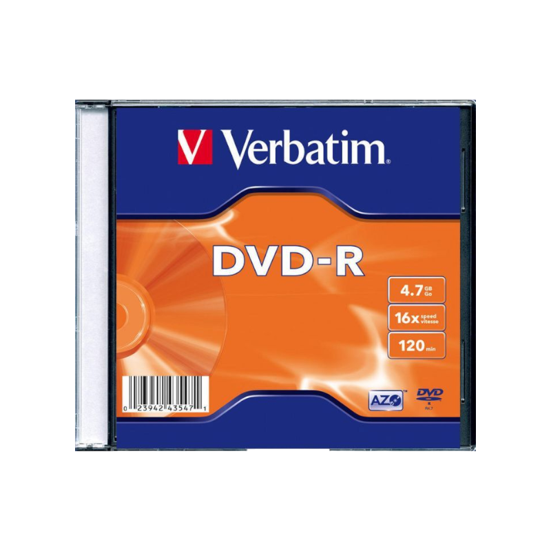 Оптичні диски Verbatim DVD-R 4.7Gb 16X Slim Case 1шт Matt Silver (43547)